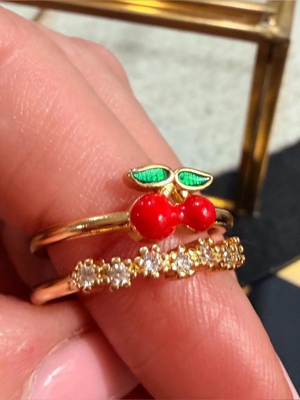 Gold Filled Cherry Pavé Double Band Ring – Kawaii Dainty Fashion Jewelry